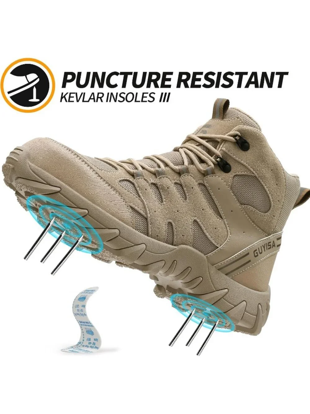 Men's Brown Breathable Shoes Casual High Top Steel Toe Non Slip Hiking Boot
